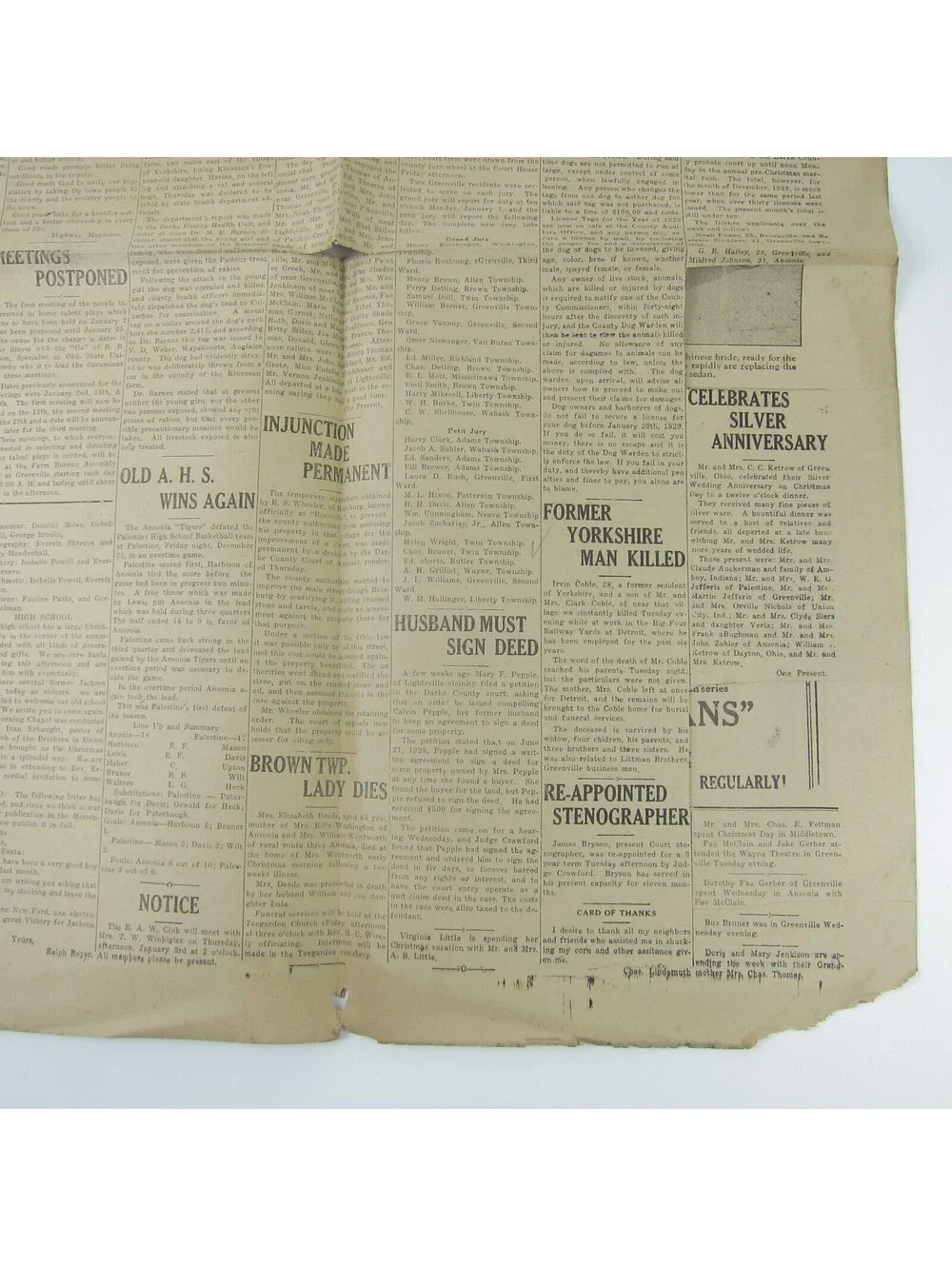 The Ansonian Newspaper Ansonia Darke County Ohio Thursday Dec 1928 Antique RARE